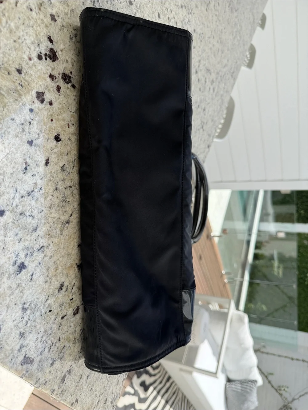 Tory Burch Black Nylon Tote with Patent Logo Detail